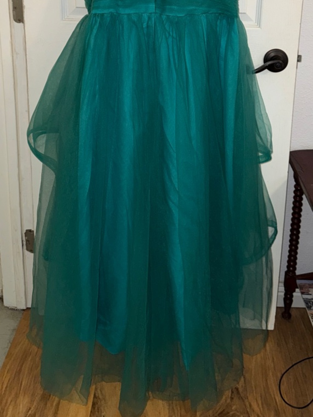 Teal Ruched V-Neck Ruffle Mermaid Dress - Picture 9 of 9